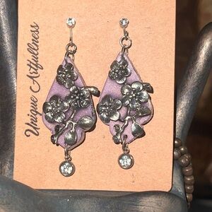Silver and Purple Floral Earrings